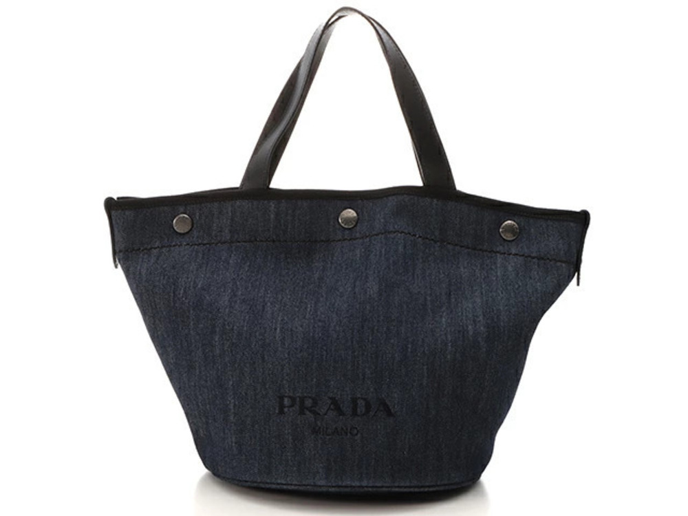 Prada shoulder tote bag blue black denim leather
